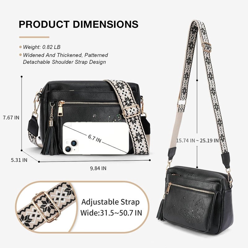KITEVIUN Crossbody Bags for Women Trendy Leather Crossbody Purse Shoulder Handbags Butterfly Design - Image 4